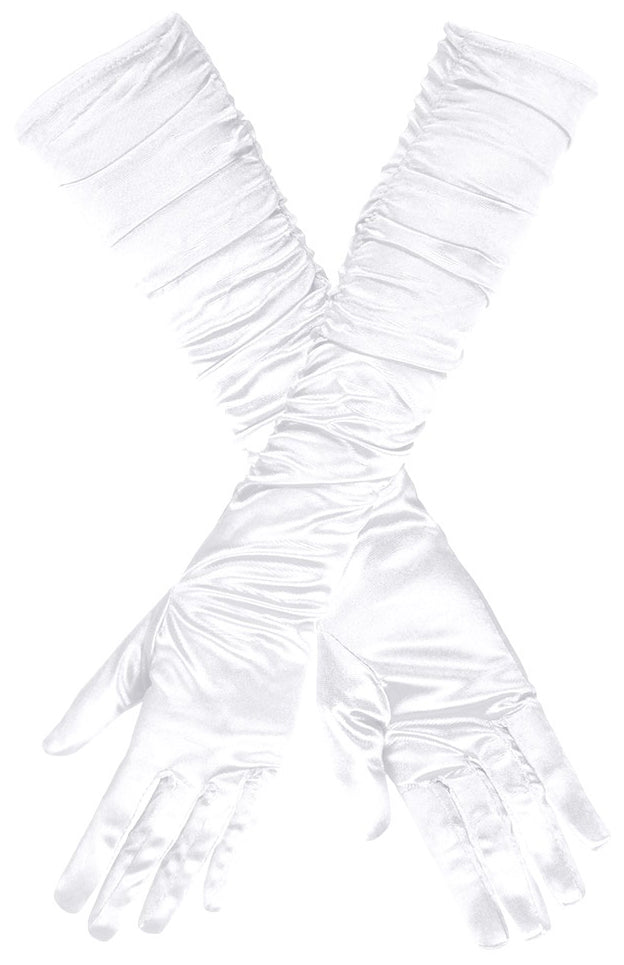 Käsineet valkoinen satiini rypytyksellä