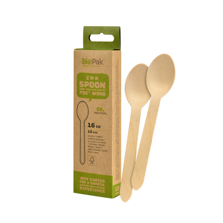 Biopak puulusikka vahattu 16 cm 10 kpl/pkt