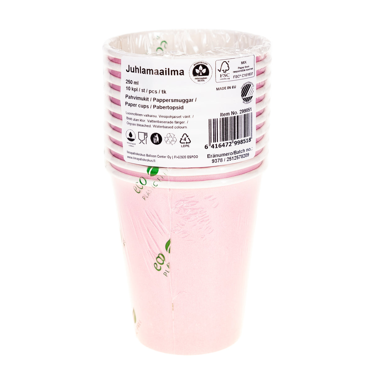Pahvimuki 250 ml vaaleanpunainen 10 kpl/pkt