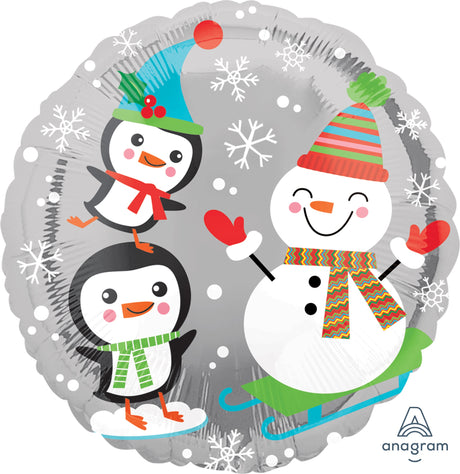 Joulupukki, lumiukko ja pingviinit foliopallo