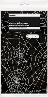 Hämähäkinverkko muovinen pöytäliina, musta 137 x 213 cm